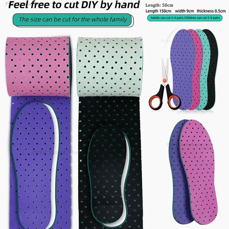 50/150cm Cuttable Insoles Adult Kids Soft Comfortable Sport Breathable Shock Absorption Shoe Inserts Universal Feet Sole Insoles - Ammpoure