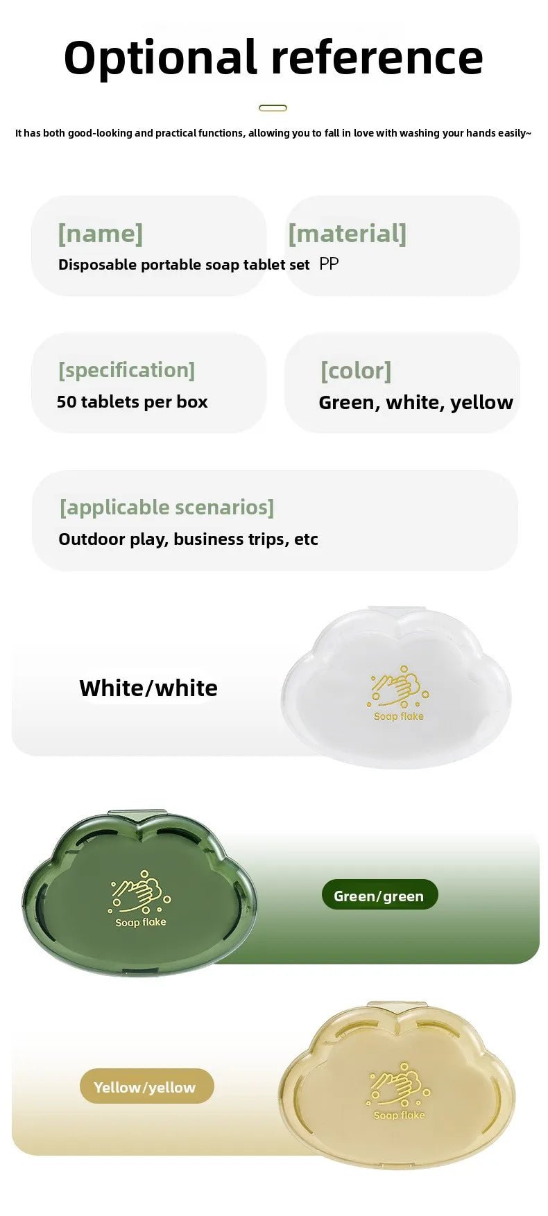 50pce/Box Travel Portable Disposable Soap Tablets Jasmine Scented Soap Flakes Children Student Portable Soap Paper Cleaning Tool - Ammpoure