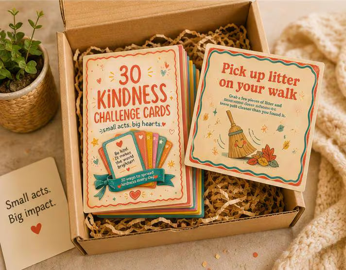 30 Day Kindness Challenge Cards Printable, Mindful Daily Acts of Goodwill Template, Community Care Deck, Thoughtful Routine Gift, PDF