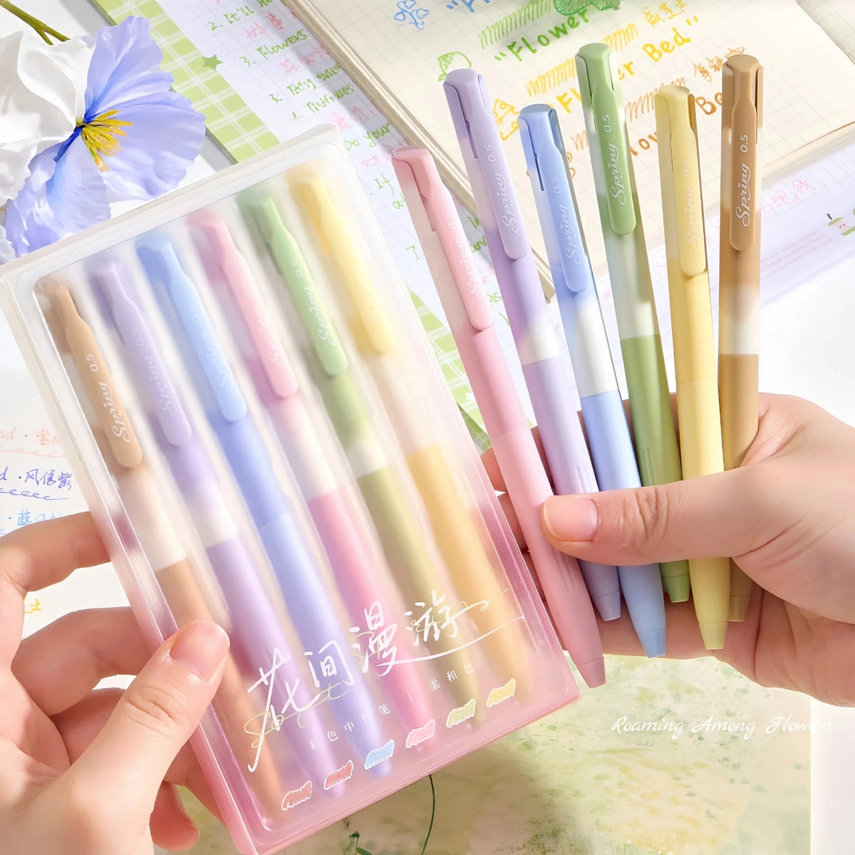 6-Pack Colorful Retractable Gel Pens USA 6 Different Colors Cream Quick-Drying High-Quality Pens & Highlighter Pens for Journaling - Ammpoure
