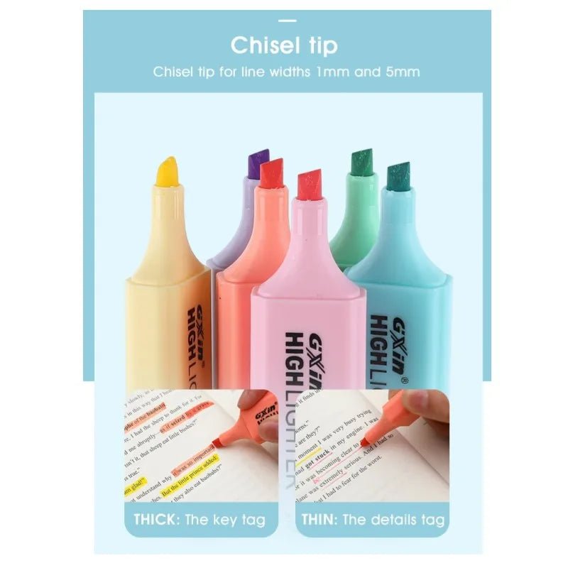 6 PCS Highlighter Markers 6 Fluorescent Macaroon Colors,High Quality Rectangular Marker Student Stationery Office School Art Use - Ammpoure Wellbeing