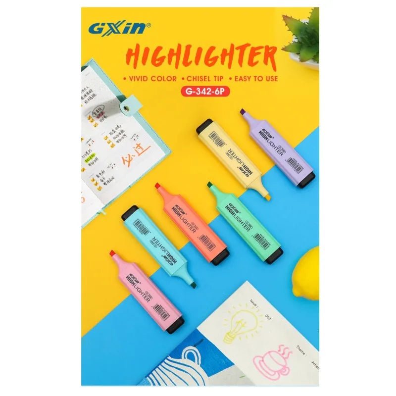 6 PCS Highlighter Markers 6 Fluorescent Macaroon Colors,High Quality Rectangular Marker Student Stationery Office School Art Use - Ammpoure Wellbeing