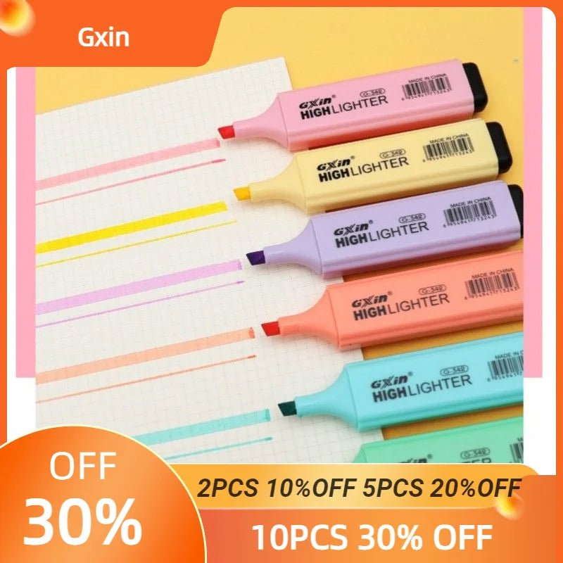 6 PCS Highlighter Markers 6 Fluorescent Macaroon Colors,High Quality Rectangular Marker Student Stationery Office School Art Use - Ammpoure Wellbeing