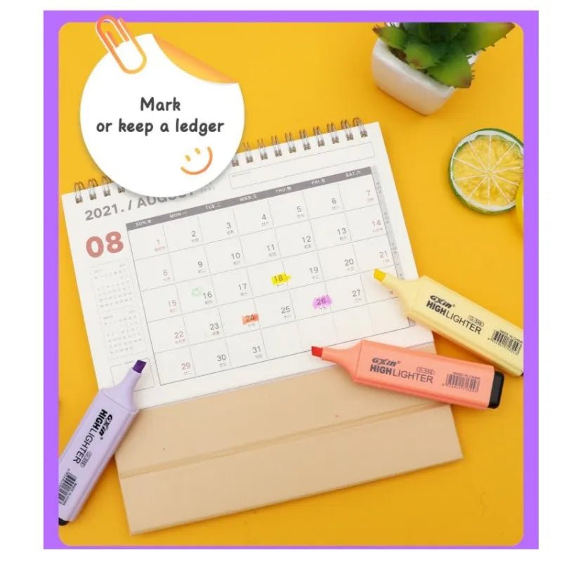 6 PCS Highlighter Markers 6 Fluorescent Macaroon Colors,High Quality Rectangular Marker Student Stationery Office School Art Use - Ammpoure Wellbeing