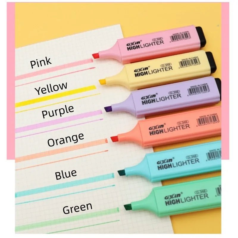 6 PCS Highlighter Markers 6 Fluorescent Macaroon Colors,High Quality Rectangular Marker Student Stationery Office School Art Use - Ammpoure Wellbeing
