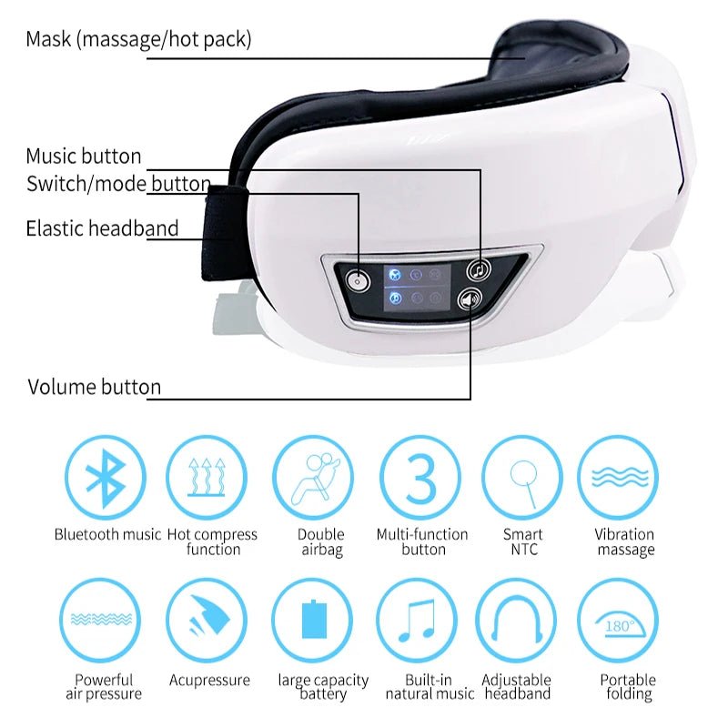 6D Smart Eye Massager Vibration Hot Airbag Compress Eye Care Instrument Bluetooth Music Eye Massage Glasses Eye Relax Fatigue - Ammpoure Wellbeing