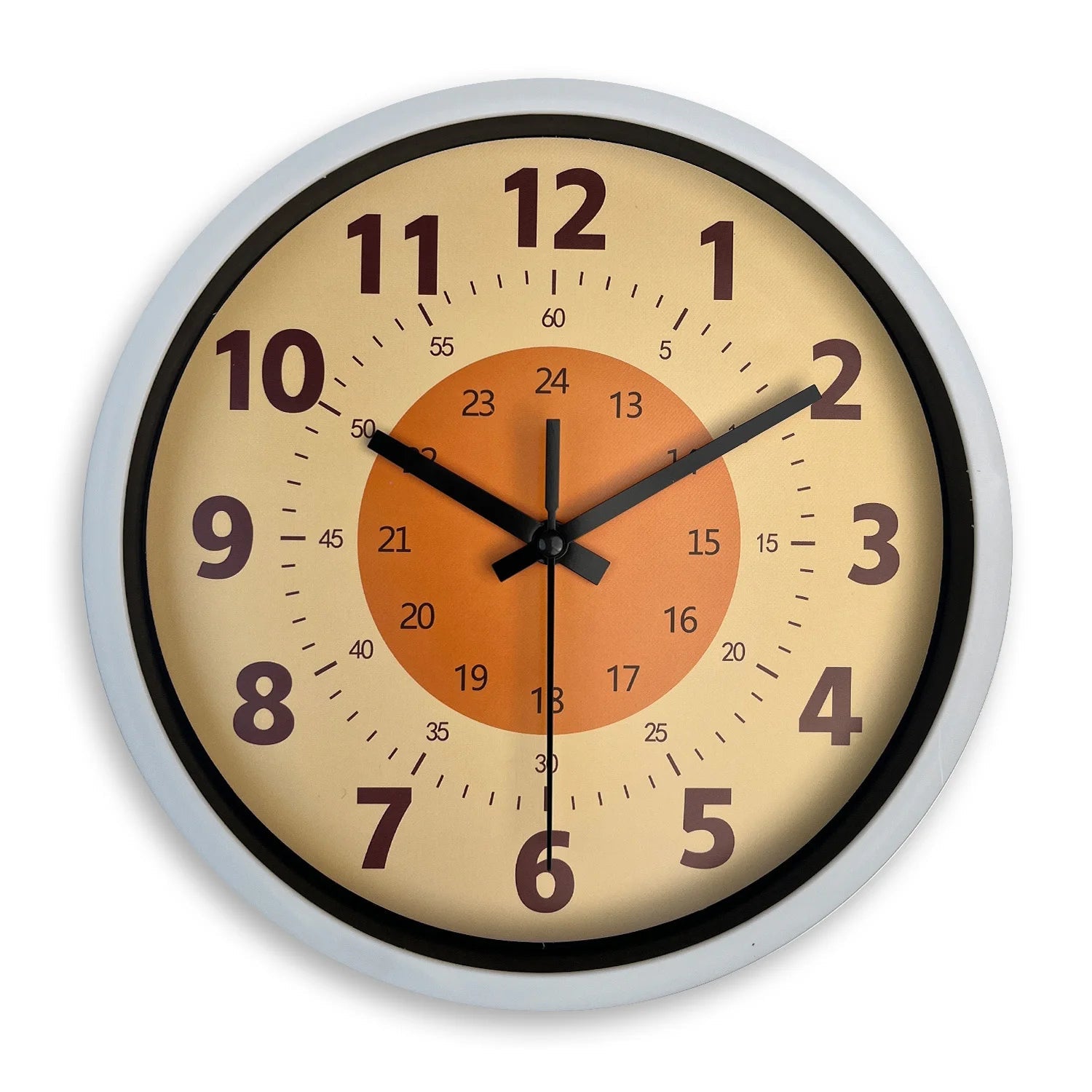 8inch Modern Simple Orange Background Pattern Plastic Glass Wall Clock Living Room Bedroom Kitchen Home Decoration Wall Clock Silent Quartz Clock Holiday Gift (No Battery) - Ammpoure