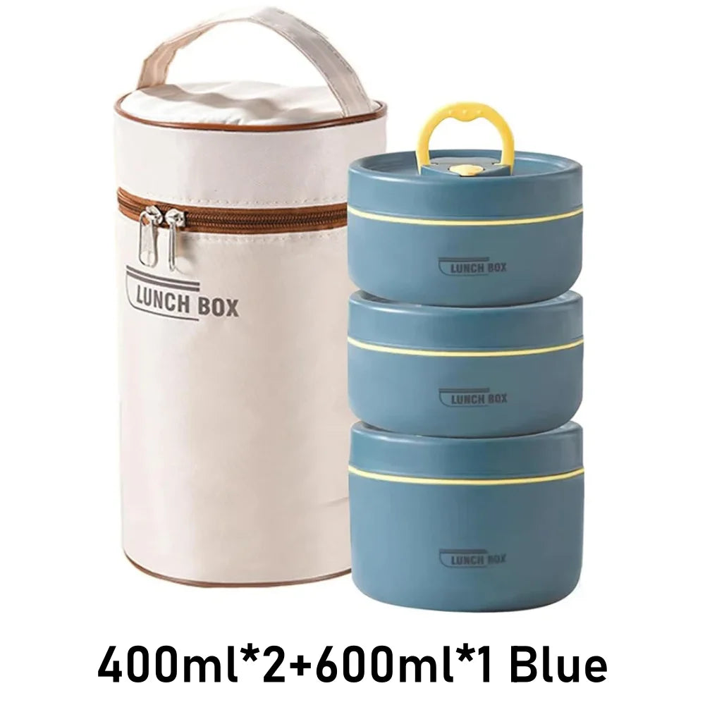 USA Insulated Food Lunch Container Set with Thermal Lunch Box 3 Separate Stackable Lunch Container for Adult Kids