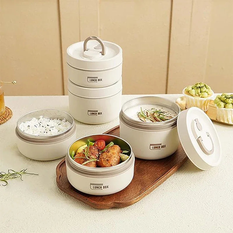 USA Insulated Food Lunch Container Set with Thermal Lunch Box 3 Separate Stackable Lunch Container for Adult Kids