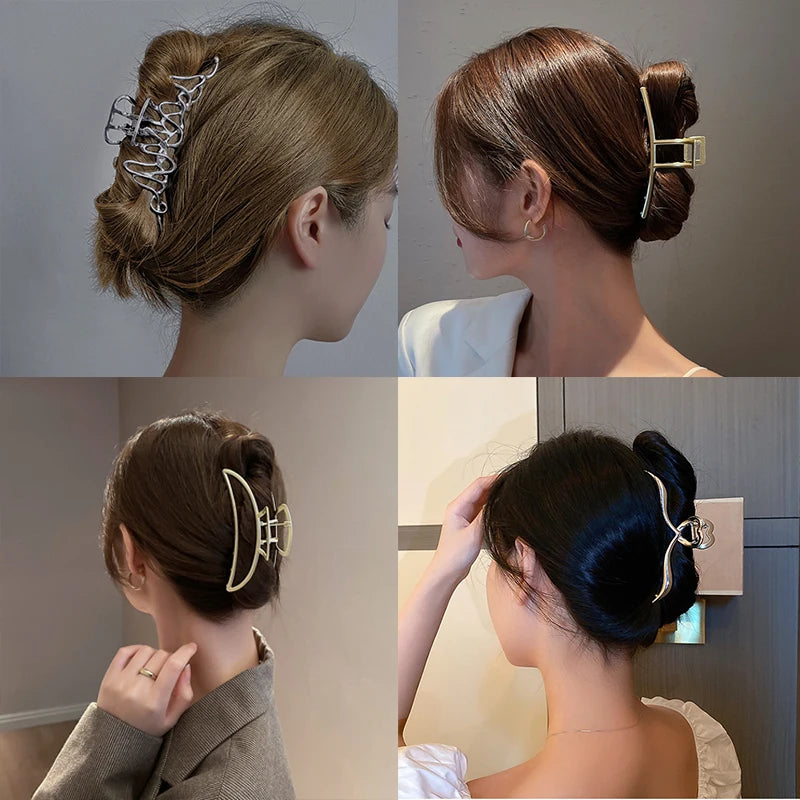 New Elegant Women Metal Hair Claw Crab Gold Hollow Hairpin Geometric Vintage Hair Clips Barrettes Headband Hair Accessories