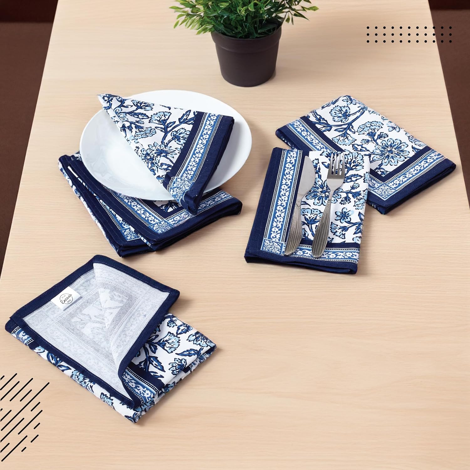 Block Printed Cotton Canvas Napkins Hand Print Set of 6pcs