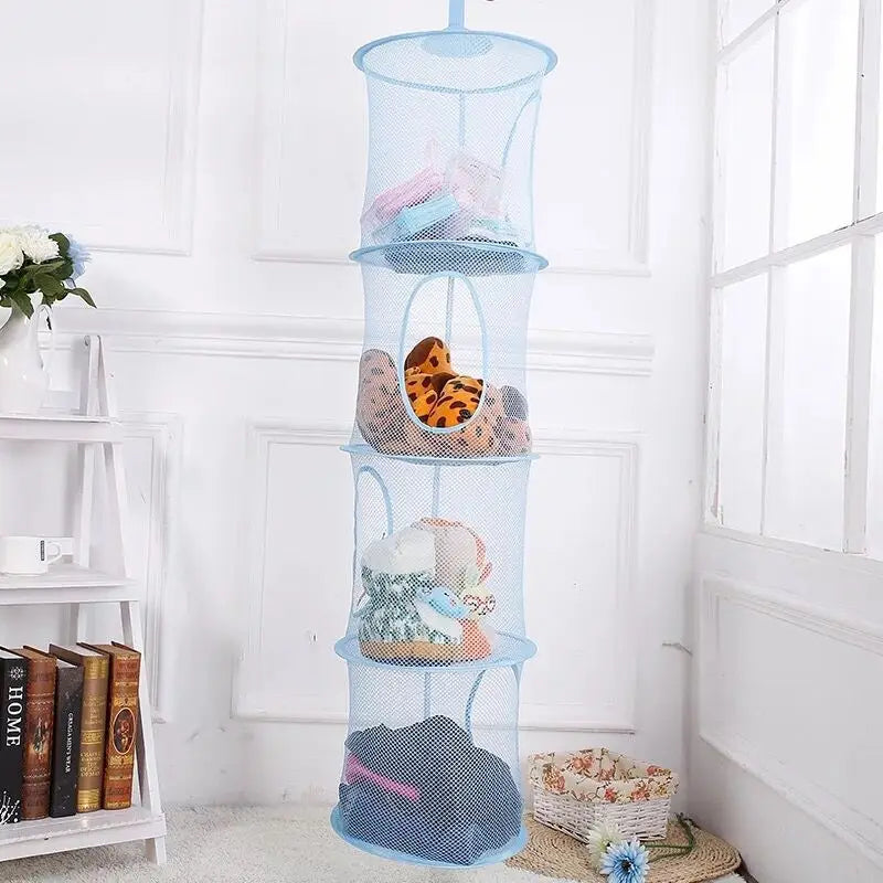 Foldable USA Storage Net 4 Compartments Hanging Mesh Toy Storage Hammock for Kids Room Toys Gloves Hats Socks