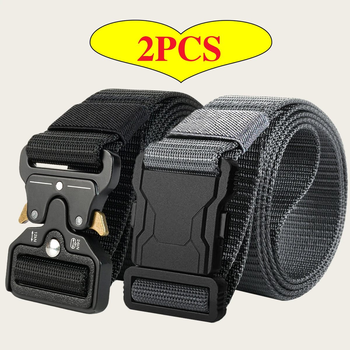 2Pcs Men Tactical Nylon Belt Quick Release Buckle Adjustable Heavy Duty Waist Belt Outdoor Casual Work Belt For Jeans Pants