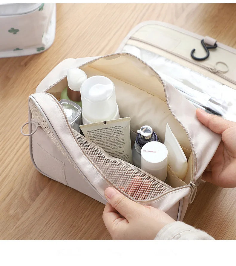 Hanging Toiletry Bag USA for Business Trips, Portable Large-Capacity Skincare & Makeup Bag with Dry-Wet Separation Folding Storage Design