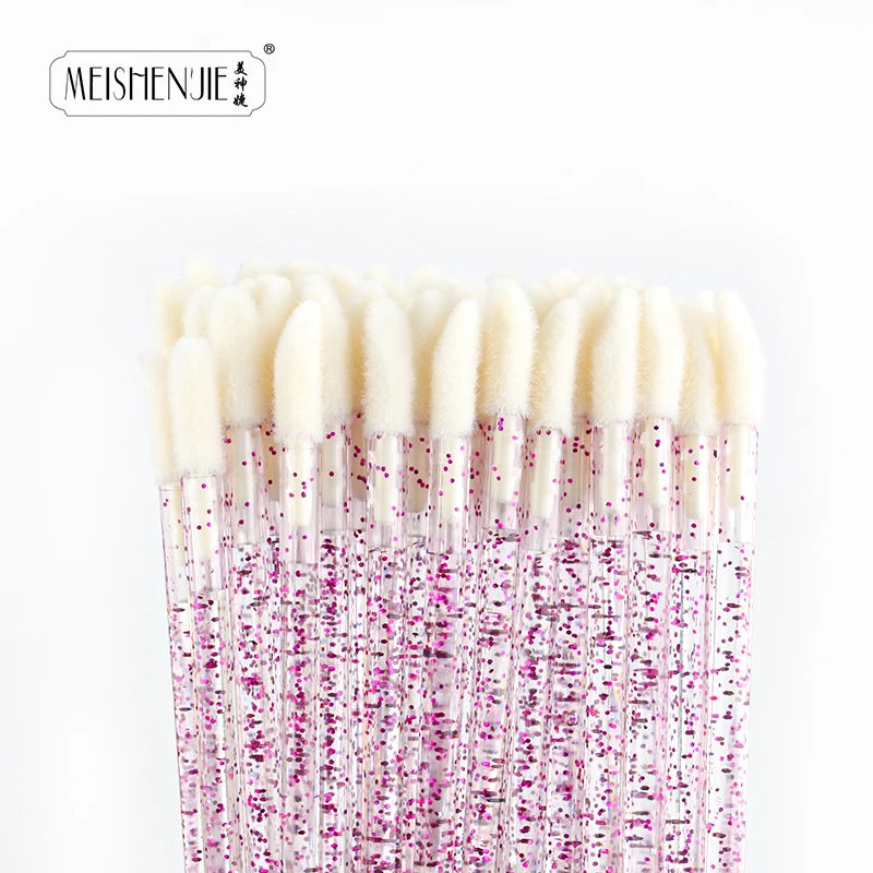 50PCS Lip Brush Set USA Crystal Eyelash Extension Brushes, Mascara Applicators & Lipstick Wands for Women’s Makeup Tools