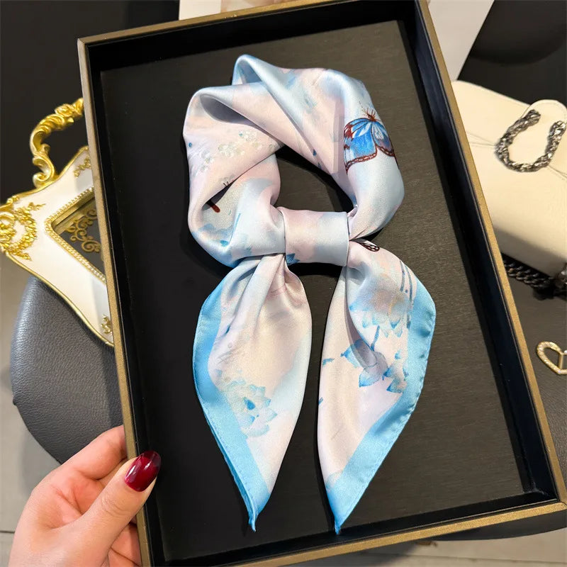 Print 70cm Silk Satin Headscarf Canada Women Luxury Design Neck Tie Scarf Hair Hand Wrist Foulard Shawl Bandana