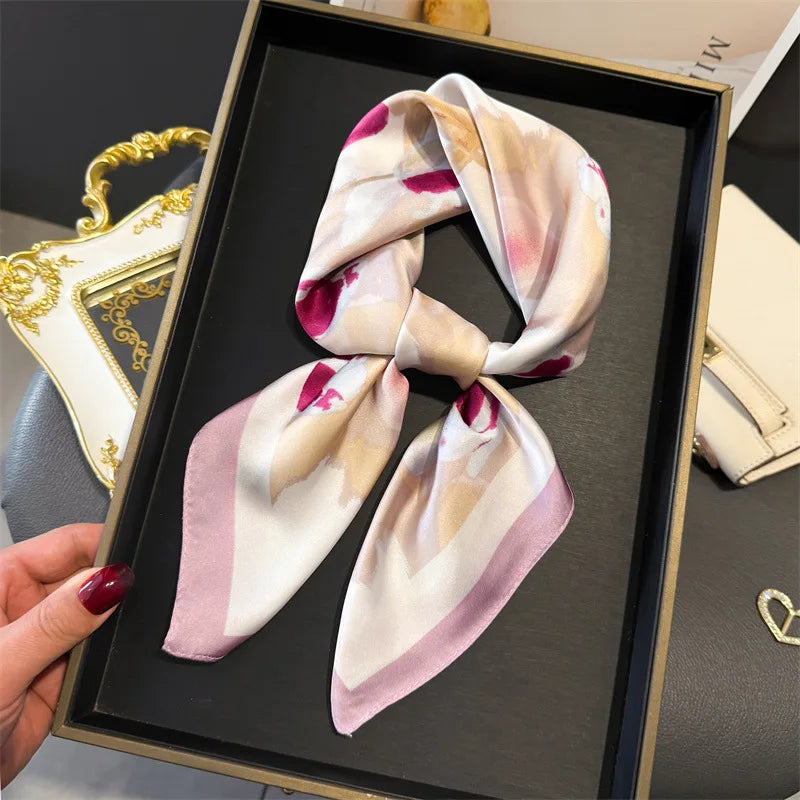 Print 70cm Silk Satin Headscarf Canada Women Luxury Design Neck Tie Scarf Hair Hand Wrist Foulard Shawl Bandana
