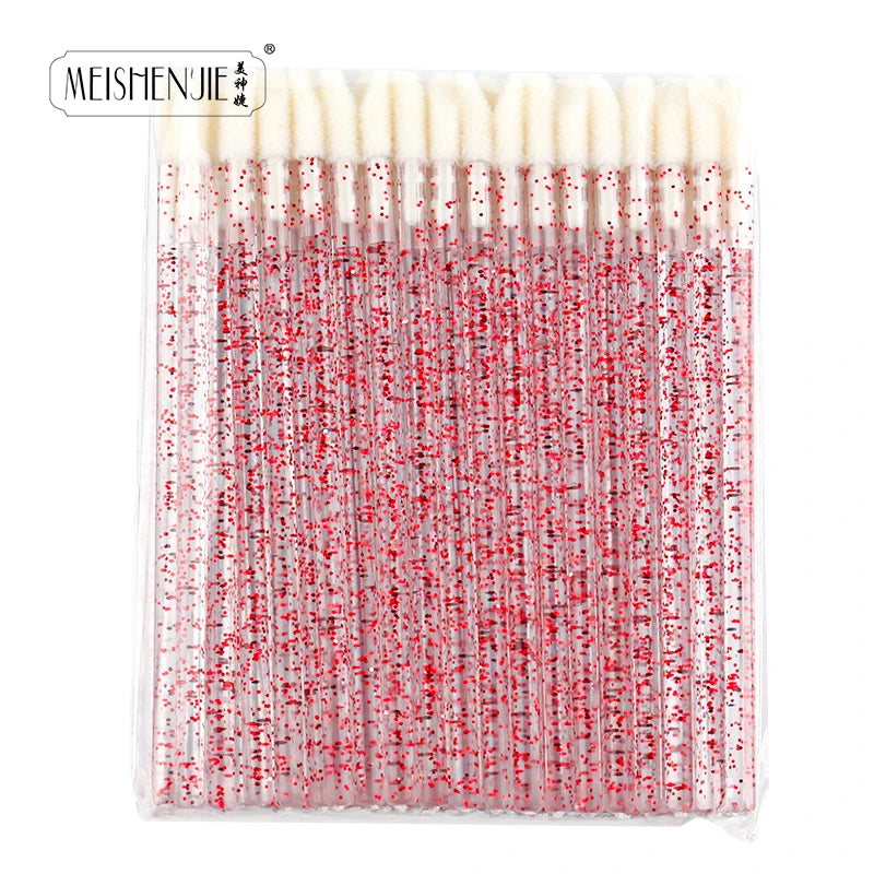 50PCS Lip Brush Set USA Crystal Eyelash Extension Brushes, Mascara Applicators & Lipstick Wands for Women’s Makeup Tools