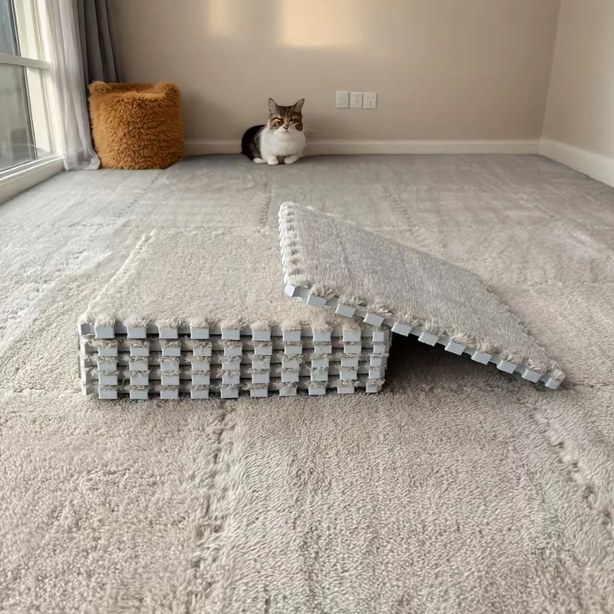 Modern Minimalist Plush Square Floor Mat USA Non-Slip BPA-Free Washable Rug for Living Room, Bedroom & Office Decor