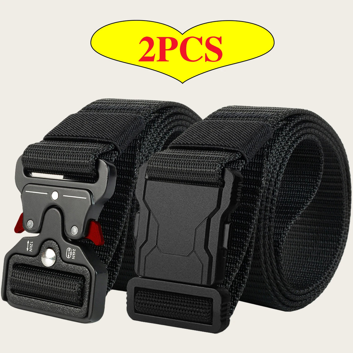 2Pcs Men Tactical Nylon Belt Quick Release Buckle Adjustable Heavy Duty Waist Belt Outdoor Casual Work Belt For Jeans Pants