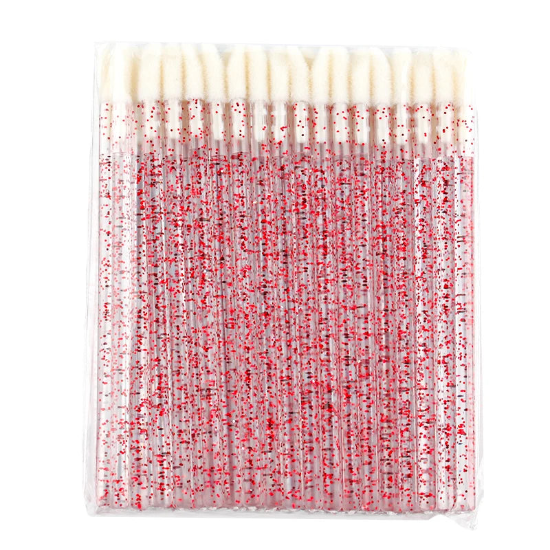 50PCS Lip Brush Set USA Crystal Eyelash Extension Brushes, Mascara Applicators & Lipstick Wands for Women’s Makeup Tools