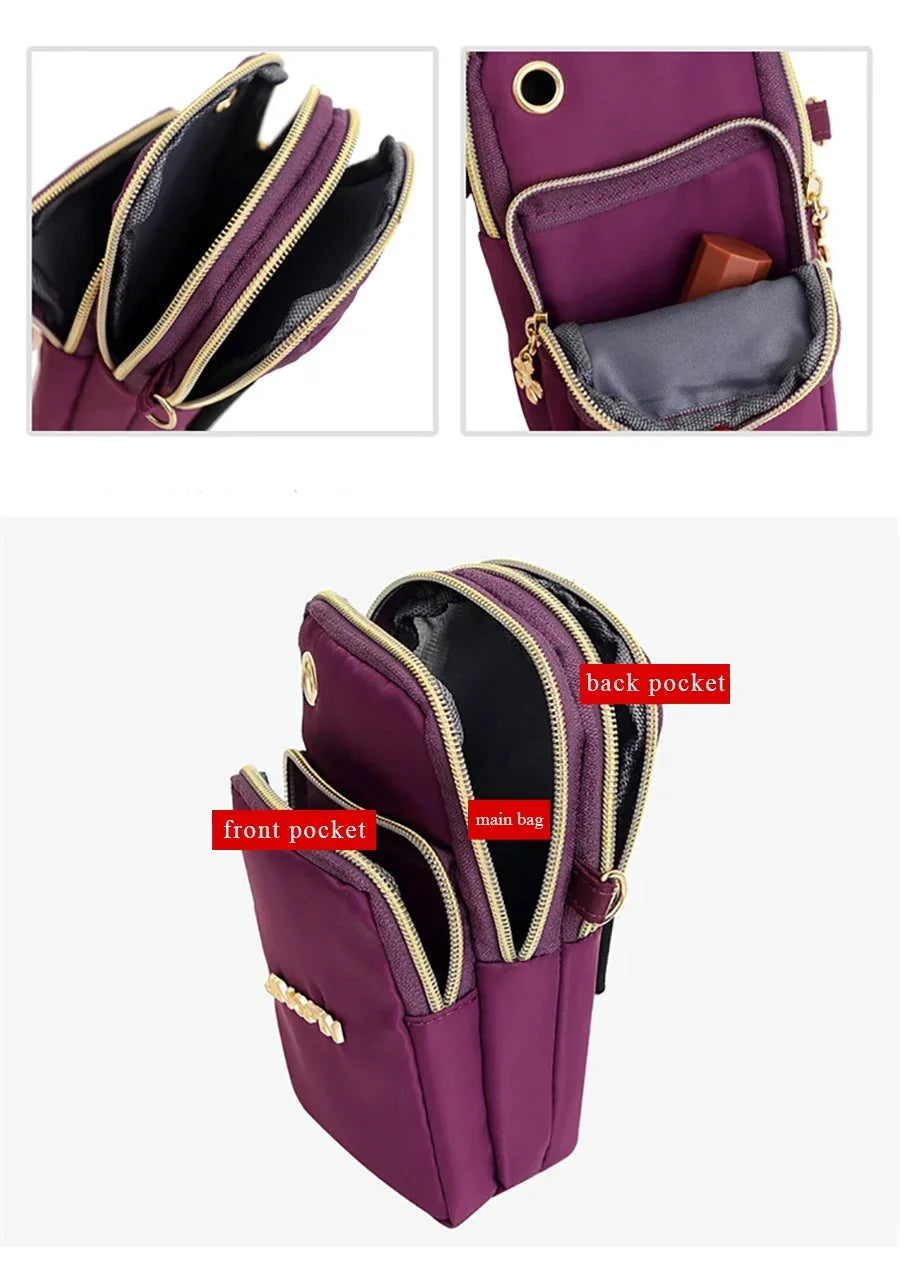 Women’s Mobile Phone Crossbody Bag USA Fashion Mini Coin Purse Neck Hanging Running Shoulder Bag 3-Layer Wallet for Moms