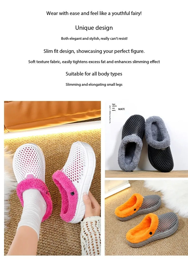 Winter Couple Fuzzy Slippers USA Women & Men Warm Fur-Lined Mule House Shoes for Indoor & Outdoor Use, Cozy Non-Slip Soft Slippers