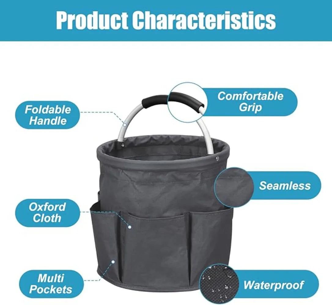 Portable Cleaning Caddy 17L Foldable Cleaning Bucket with Handle Organizer Bag for Towels Cleaning Tools Bathroom Kitchen Home