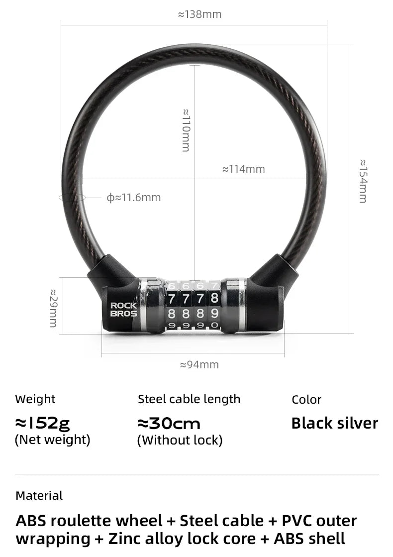 Canada Portable Bicycle Lock Ultra-Light Steel Cable Bike Lock 4-Digit Password PVC Waterproof Steel Password Lock MTB Road