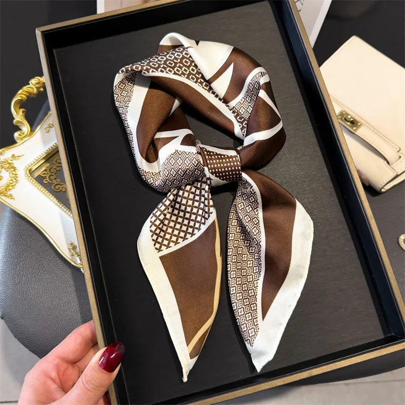 Print 70cm Silk Satin Headscarf Canada Women Luxury Design Neck Tie Scarf Hair Hand Wrist Foulard Shawl Bandana