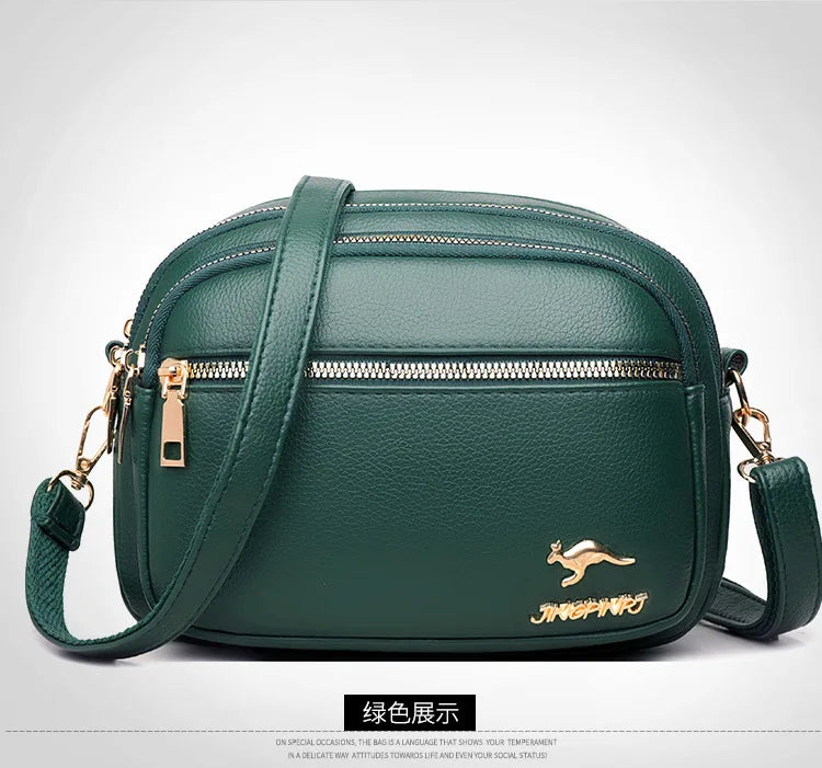 High-Quality Soft Leather Purse USA Fashion Women’s Shoulder Messenger Bag Multi-Pocket Wear-Resistant Luxury Ladies Handbag Sac