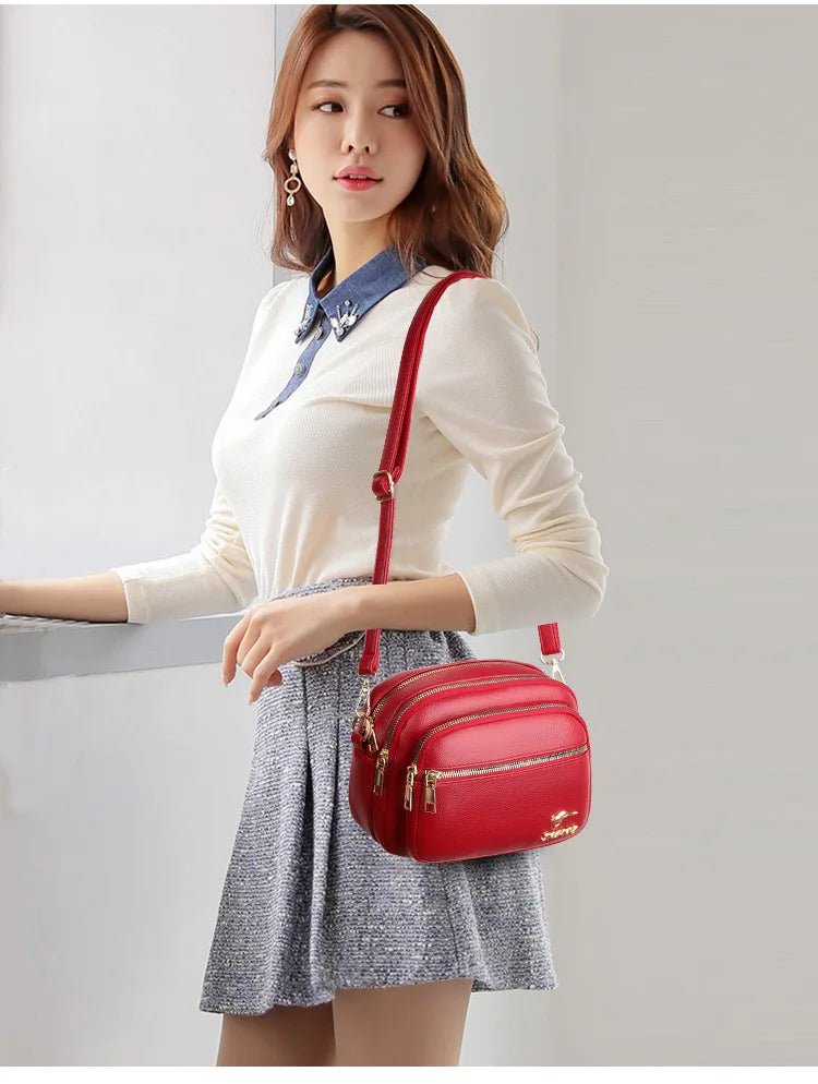 High-Quality Soft Leather Purse USA Fashion Women’s Shoulder Messenger Bag Multi-Pocket Wear-Resistant Luxury Ladies Handbag Sac