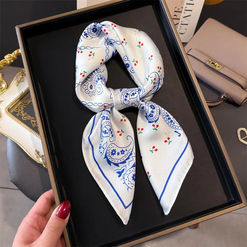 Print 70cm Silk Satin Headscarf Canada Women Luxury Design Neck Tie Scarf Hair Hand Wrist Foulard Shawl Bandana