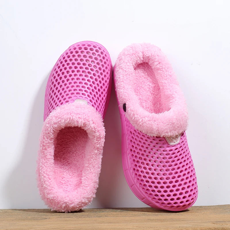 Winter Couple Fuzzy Slippers USA Women & Men Warm Fur-Lined Mule House Shoes for Indoor & Outdoor Use, Cozy Non-Slip Soft Slippers