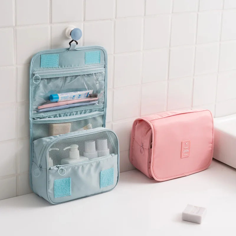 Hanging Toiletry Bag USA for Business Trips, Portable Large-Capacity Skincare & Makeup Bag with Dry-Wet Separation Folding Storage Design