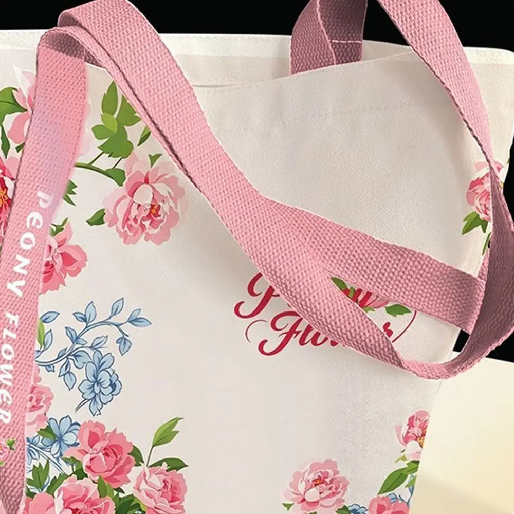 Portable Floral Canvas Tote Bag USA Reusable Lightweight Large-Capacity Shopping & Commute Handbag for Work