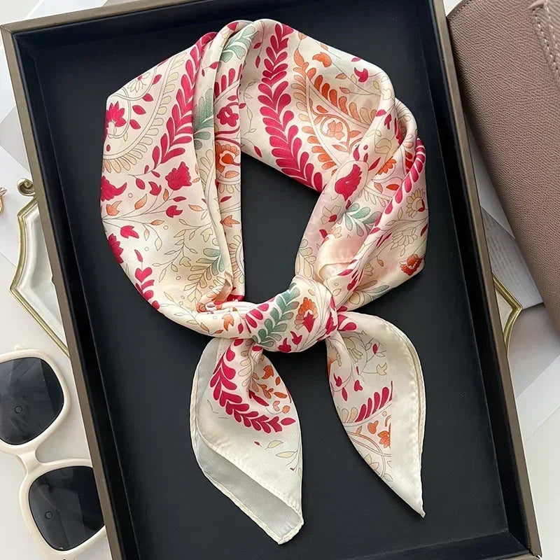 Luxury Design Print Silk Square Scarf Canada Women Soft Satin Horse Hairband Neckerchief Office Hijab Headband Foulard Bag Ribbon Gift