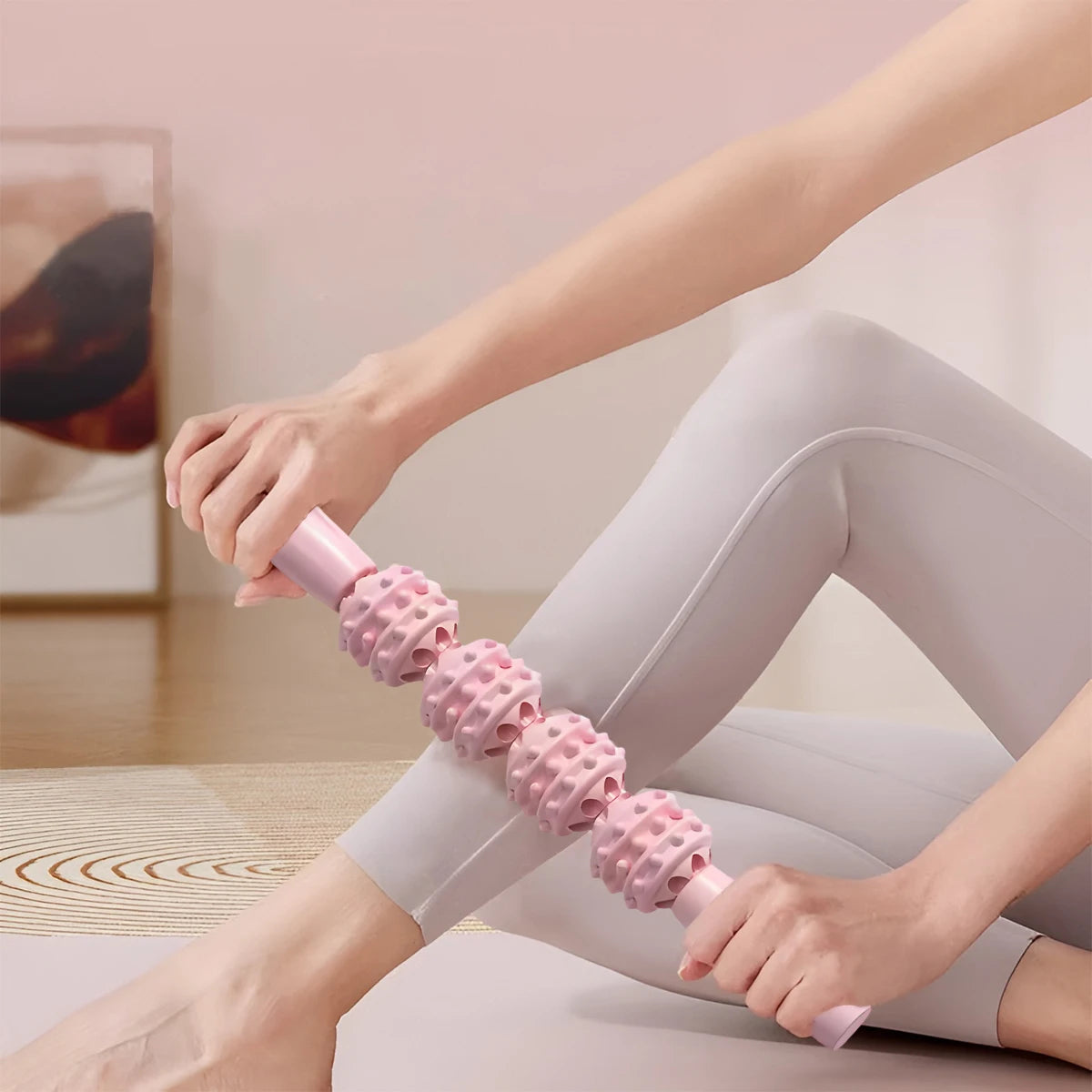 4-Wheel Massage Stick USA Leg Massager with Cylindrical Handle, Deep Tissue Trigger Point Tool for Muscle Recovery & Fitness