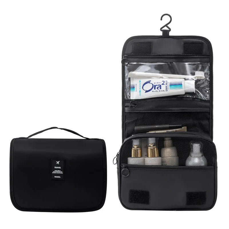 Hanging Toiletry Bag USA for Business Trips, Portable Large-Capacity Skincare & Makeup Bag with Dry-Wet Separation Folding Storage Design