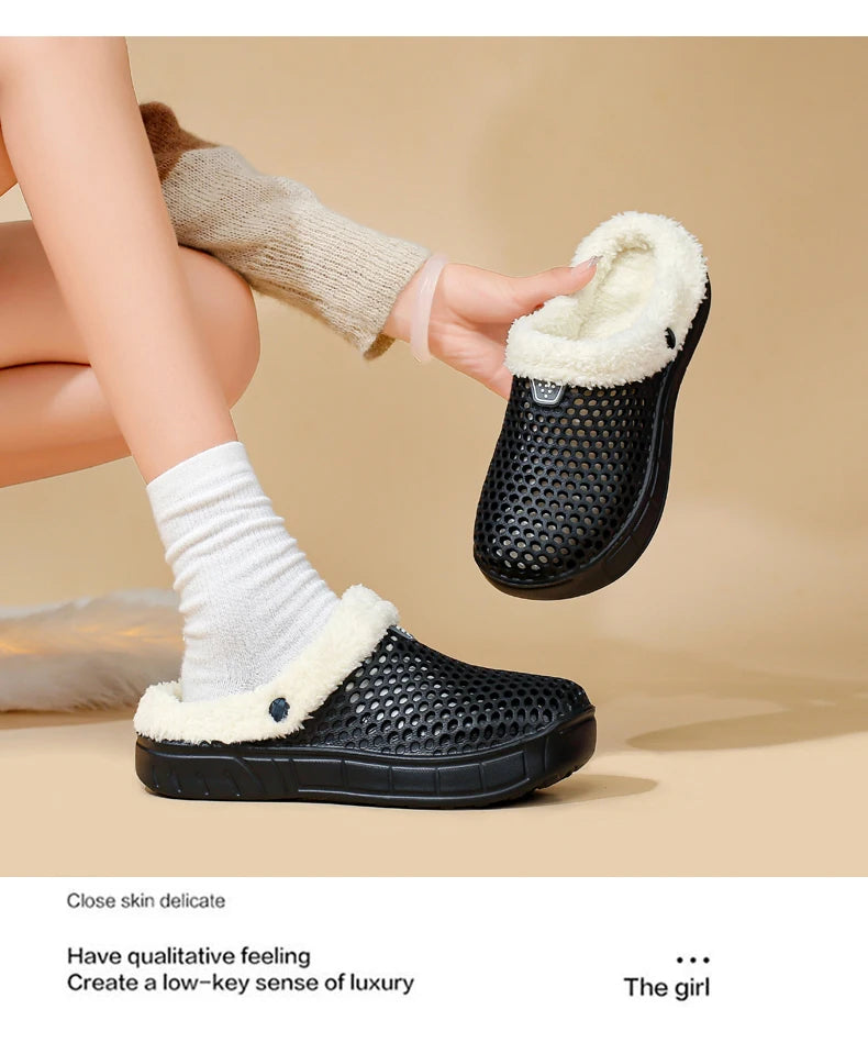 Winter Couple Fuzzy Slippers USA Women & Men Warm Fur-Lined Mule House Shoes for Indoor & Outdoor Use, Cozy Non-Slip Soft Slippers