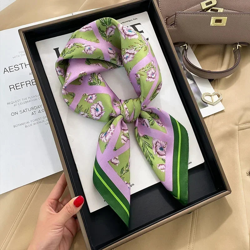 Luxury Design Print Silk Square Scarf Canada Women Soft Satin Horse Hairband Neckerchief Office Hijab Headband Foulard Bag Ribbon Gift