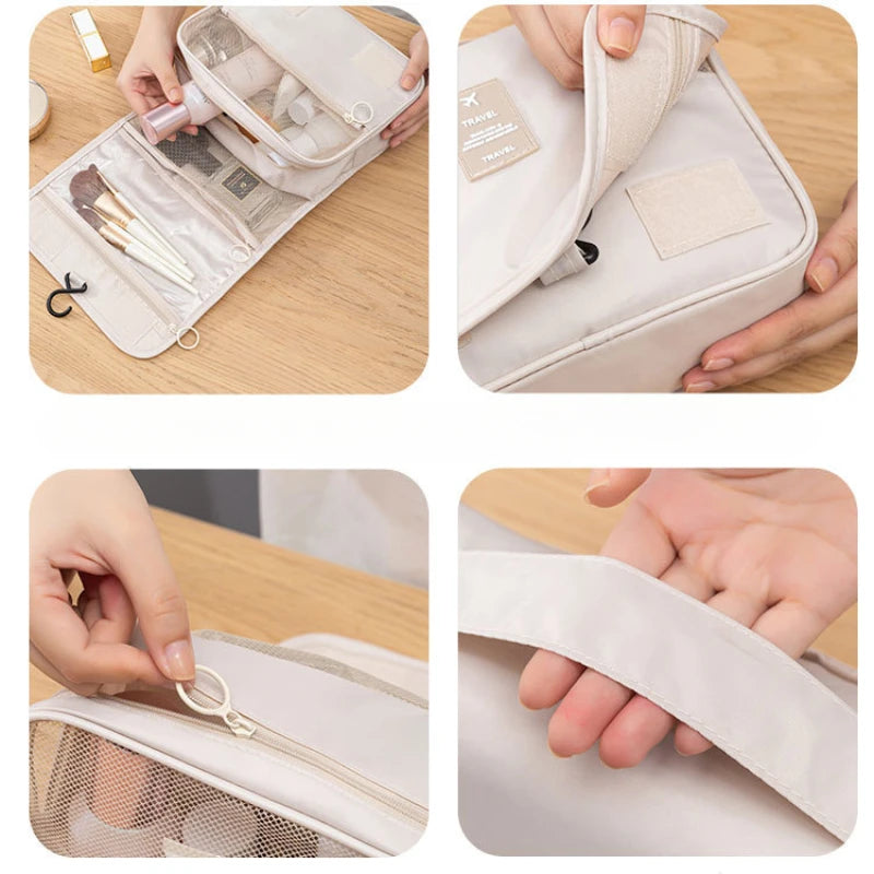 Hanging Toiletry Bag USA for Business Trips, Portable Large-Capacity Skincare & Makeup Bag with Dry-Wet Separation Folding Storage Design