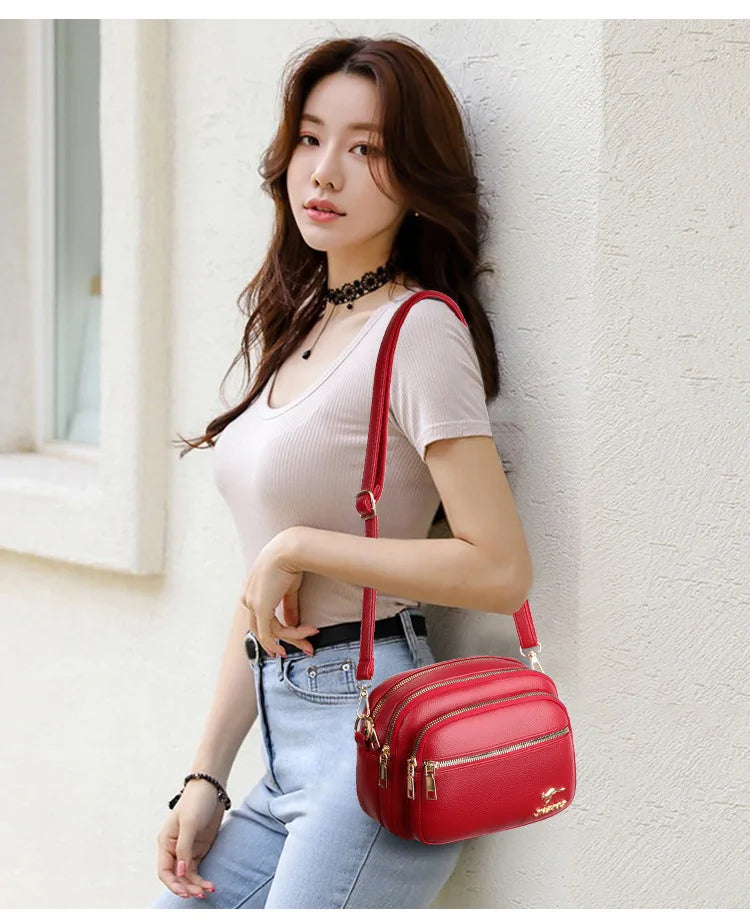 High-Quality Soft Leather Purse USA Fashion Women’s Shoulder Messenger Bag Multi-Pocket Wear-Resistant Luxury Ladies Handbag Sac