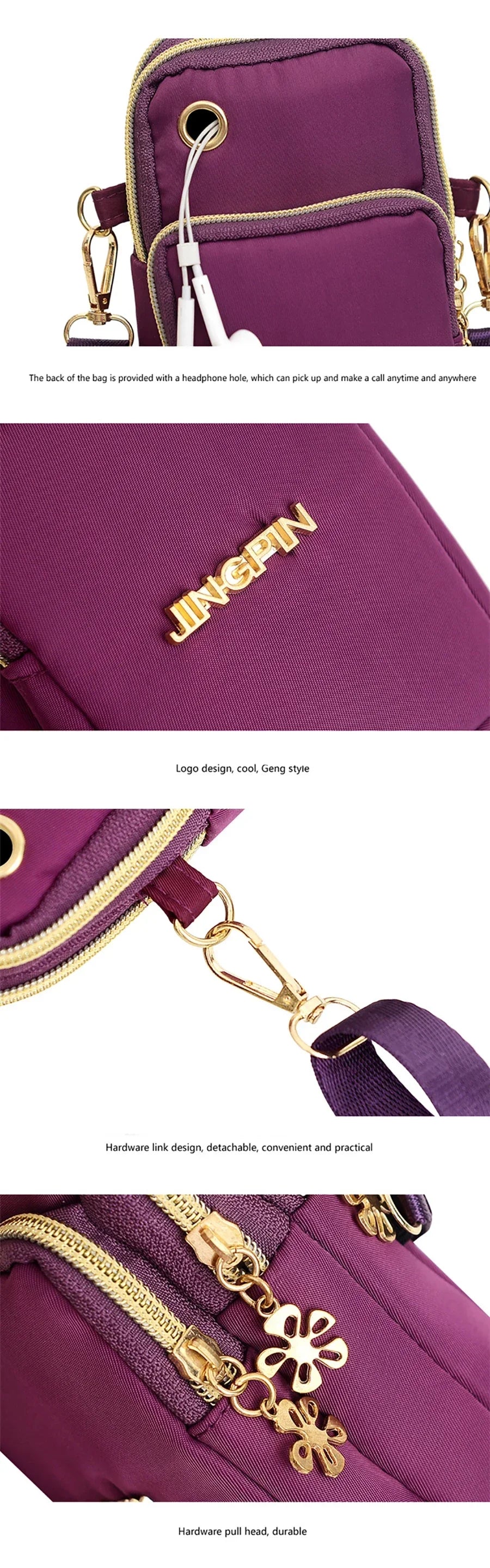 Women’s Mobile Phone Crossbody Bag USA Fashion Mini Coin Purse Neck Hanging Running Shoulder Bag 3-Layer Wallet for Moms