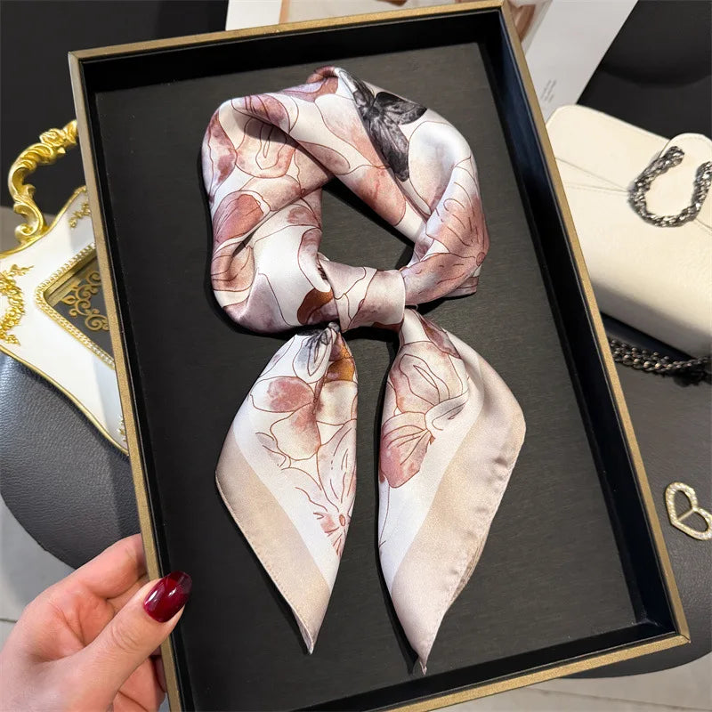 Print 70cm Silk Satin Headscarf Canada Women Luxury Design Neck Tie Scarf Hair Hand Wrist Foulard Shawl Bandana