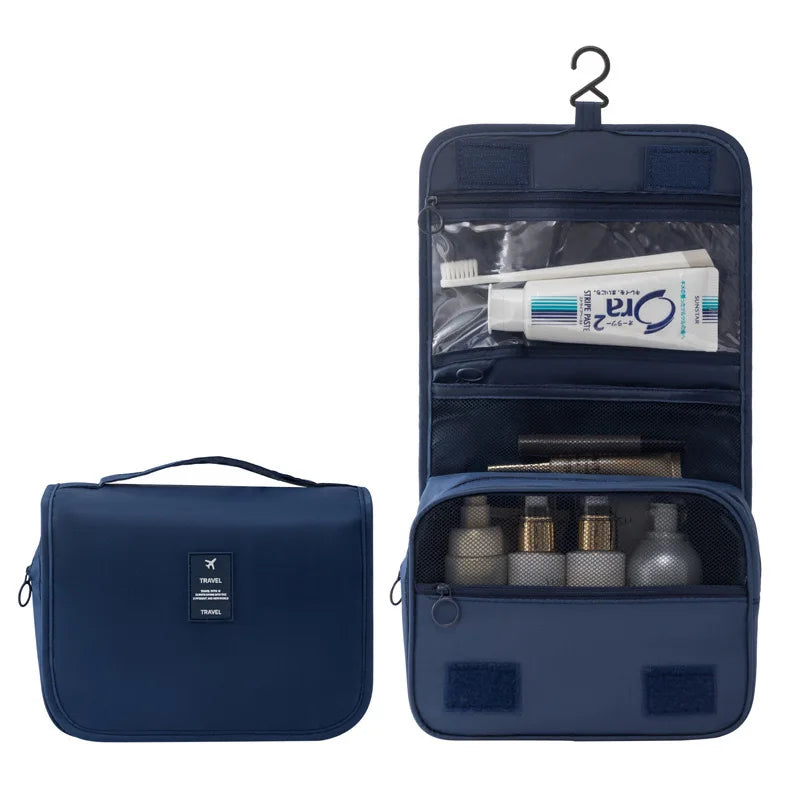 Hanging Toiletry Bag USA for Business Trips, Portable Large-Capacity Skincare & Makeup Bag with Dry-Wet Separation Folding Storage Design