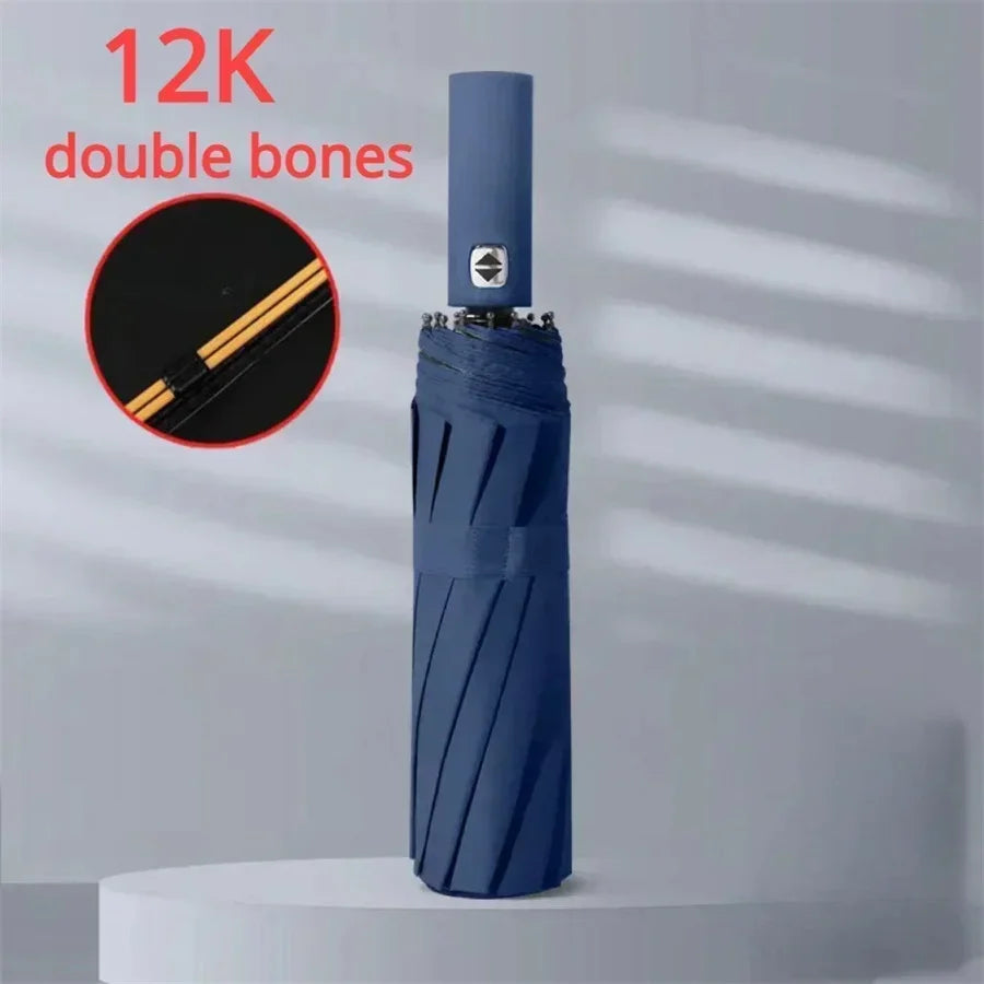 12 Bone Black Glue Fully Automatic Umbrella Canada Thick Durable Three-Fold Folding Umbrella UV Resistant