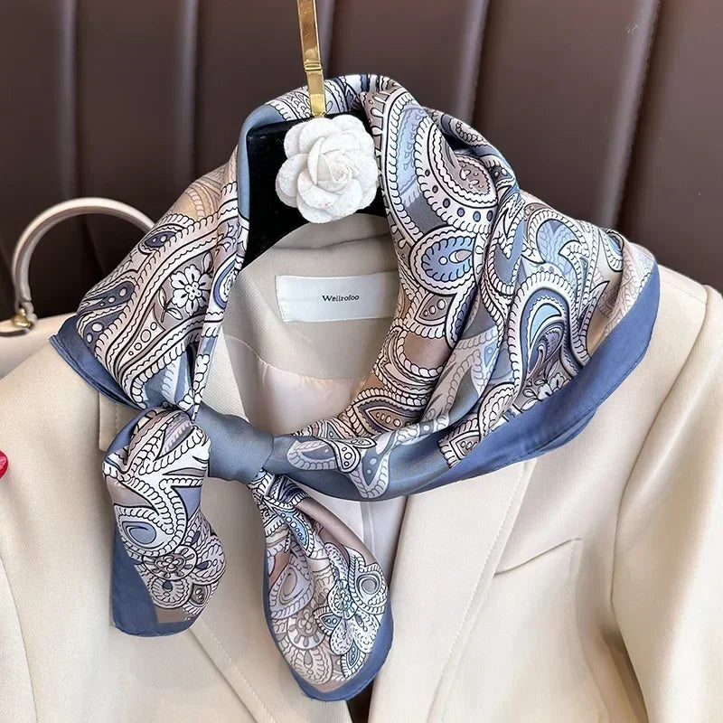 Luxury Design Print Silk Square Scarf Canada Women Soft Satin Horse Hairband Neckerchief Office Headband Foulard Bag Ribbon Gift