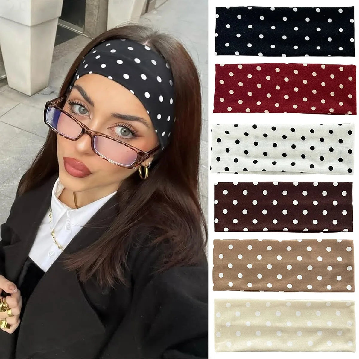 1PC Polka Dot Yoga Elastic Headband Canada Fashionable Dot-Pattern Makeup Sports & Fitness Sweat-Absorbent Hairband