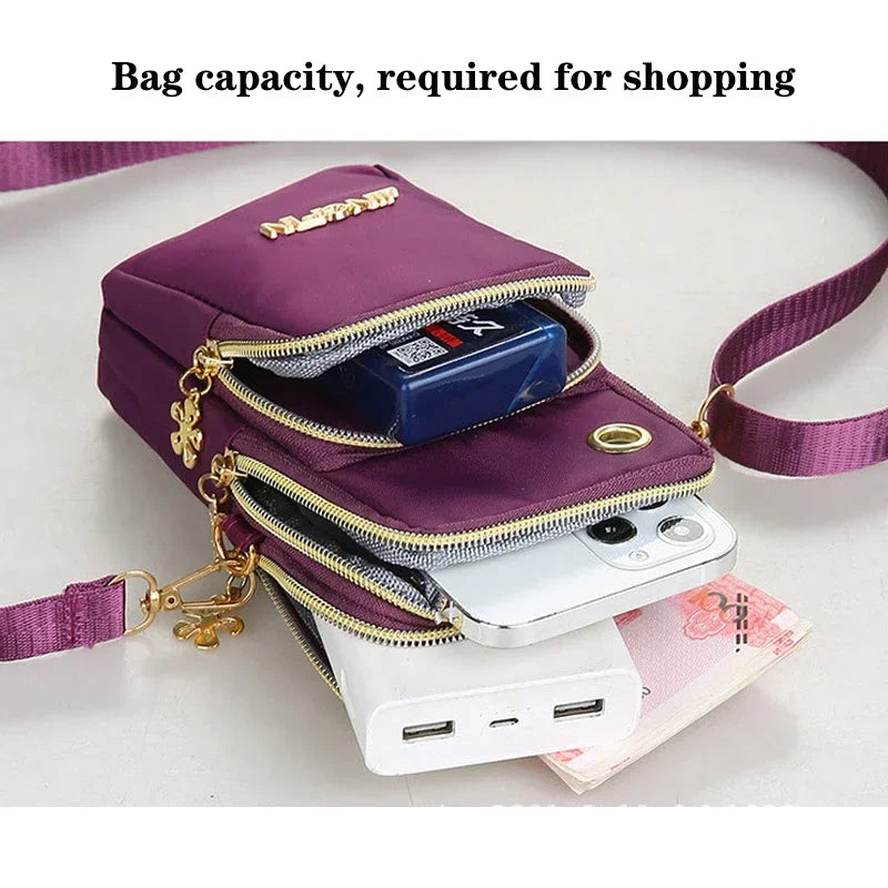 Women’s Mobile Phone Crossbody Bag USA Fashion Mini Coin Purse Neck Hanging Running Shoulder Bag 3-Layer Wallet for Moms